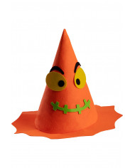 Orange witch hat in plastic fabric for children with pumpkin