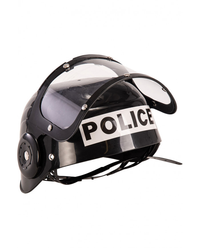 Riot police helmet made of black plastic for children.