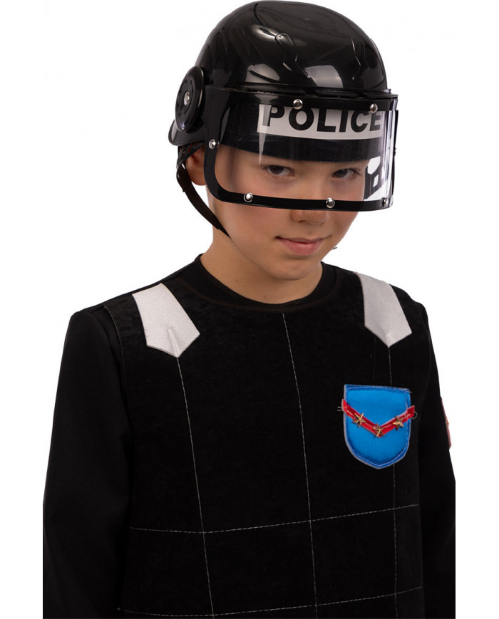 Riot police helmet made of black plastic for children. Riot police helmet made of black plastic for children.