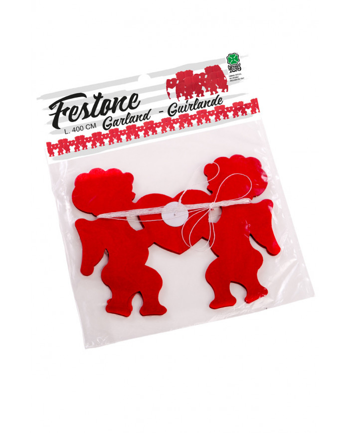 Paper garland with Cupid and red hearts, length mt.4, ideal for