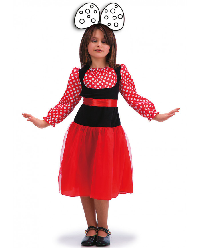 Minnie Mouse costume for kid with satin dress, velvet and veil.