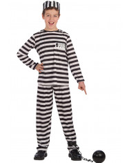 Prisoner costume for kid with stretchy jacket and trousers, hat.