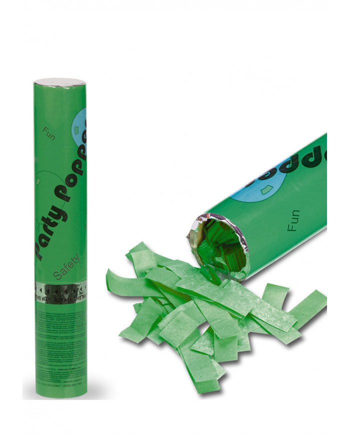 Tubo spara coriandoli e stelle filanti in carta verde, lungo