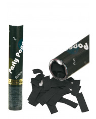 Canon à confettis noir à air comprimé, hauteur 30 cm environ sur un