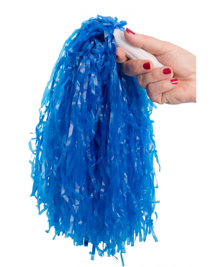 Blue pon pon with comfortable handgrip to move in time to music Blue pon pon with comfortable handgrip to move in time to music