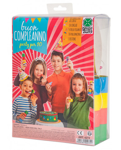 Geburtstagsparty-Set (10 Hütchen, 5 Luftschlangen, 1 Girlande, 10