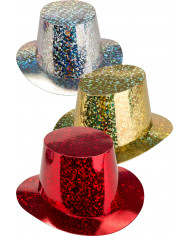 Top hats in metallic paper with holograms in assorted colors