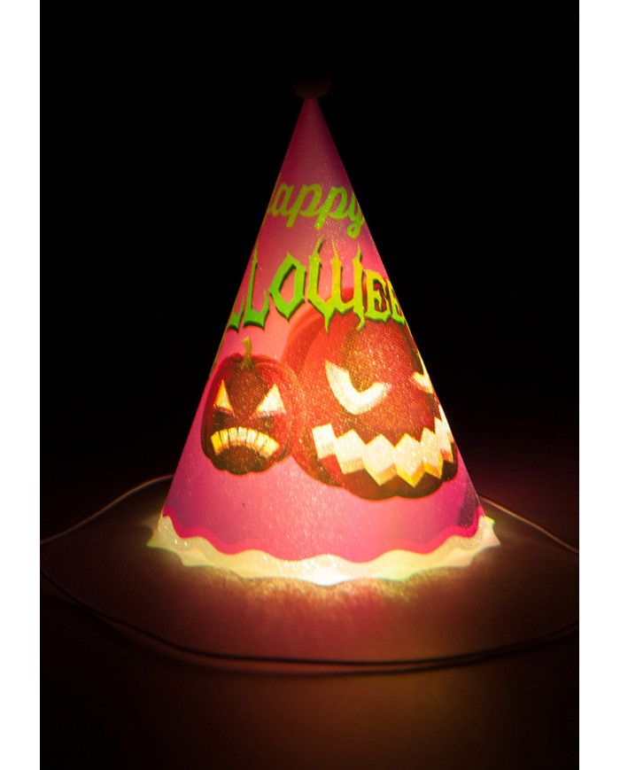 Chapeau lumineux violet Halloween en plastique (piles comprises)