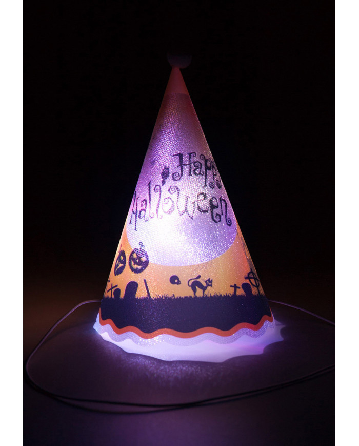 Chapeau lumineux orange Halloween en plastique (piles comprises)