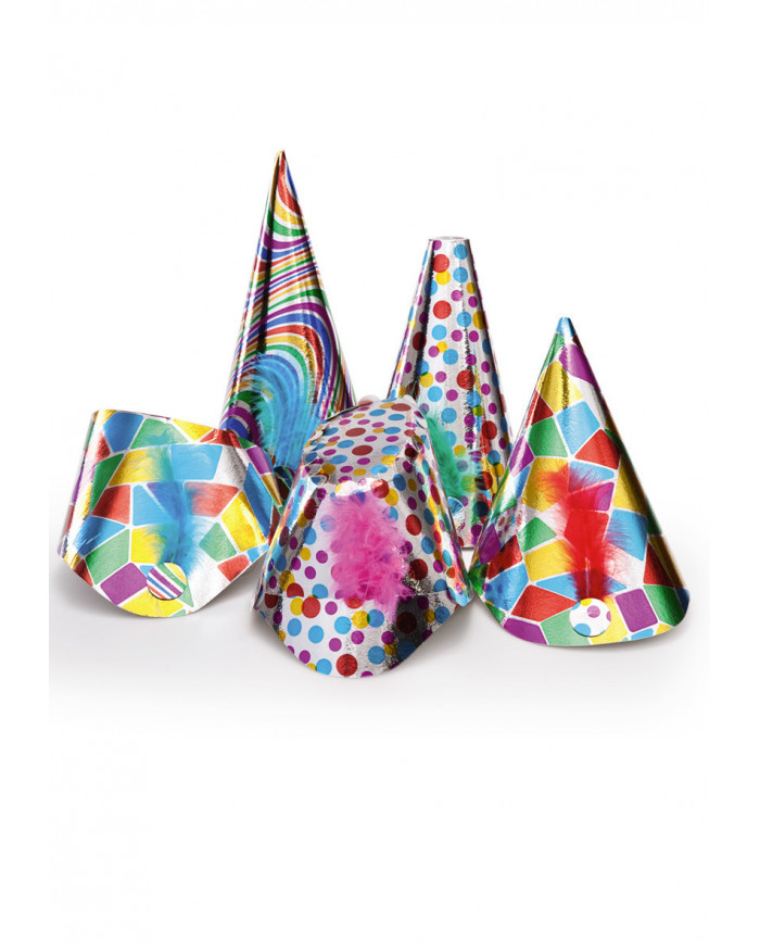 50 Big Printed Metallic Paper Hats In Box H.Cm.16/30 Assorted Models 50 Big Printed Metallic Paper Hats In Box H.Cm.16/30 Assorted Models