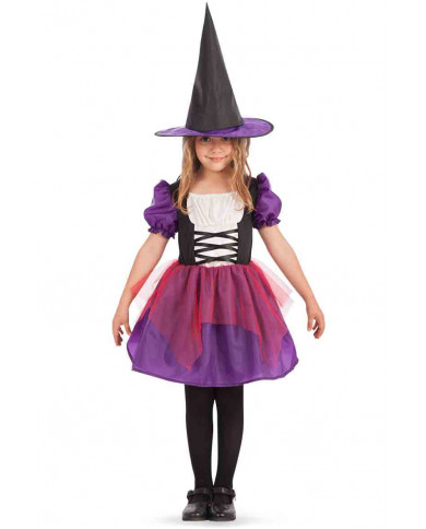 Witch costume for kid with taffetas, veil and stretch fabric