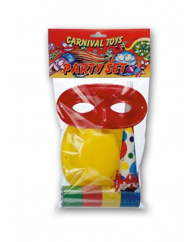 Ensemble de fête (1 chapeau de fête, 1 demi-masque, 1 serpentin, 1