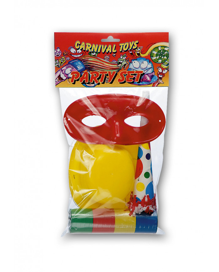 Ensemble de fête (1 chapeau de fête, 1 demi-masque, 1 serpentin, 1