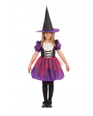 Witch costume for kid with taffetas, veil and stretch fabric