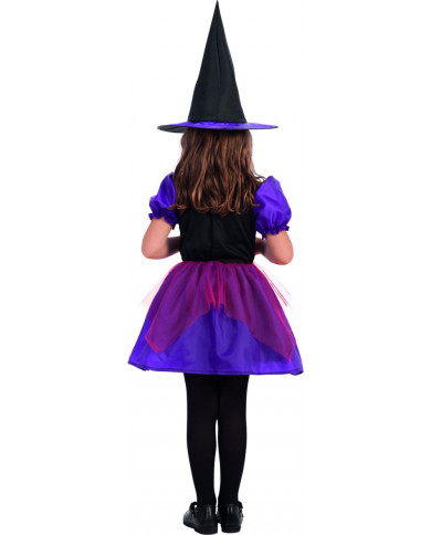 Witch costume for kid with taffetas, veil and stretch fabric