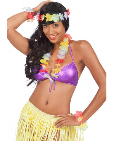 Hawaii Set (Skirt W/Flowers,Crown,2 Bracelets,Bra W/Flowers And