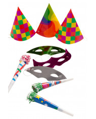 Party set composto da 3 cappellini a cono, 3 maschere farfalla Party set composto da 3 cappellini a cono, 3 maschere farfalla