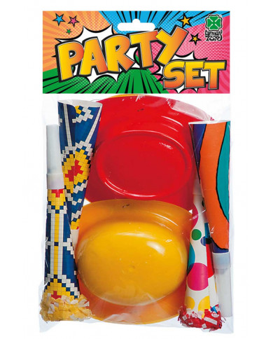 Ensemble de fête (4 chapeaux de fête et 4 trompettes) dans une