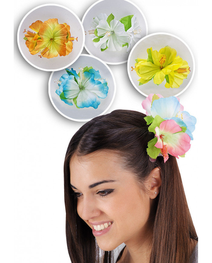 Fermacapelli con fiore colorato in quattro colori assortiti. Fermacapelli con fiore colorato in quattro colori assortiti.