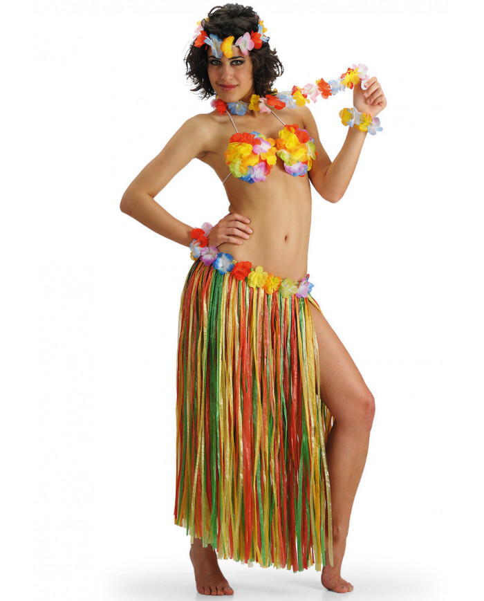 Hawaii Set (Skirt W/Flowers,Crown,2 Bracelets,Bra W/Flowers And