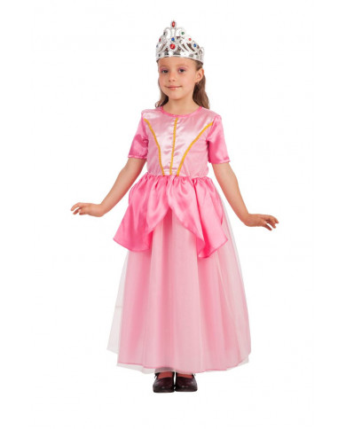 Pink princess costume for kid with chenille, satin, taffetas
