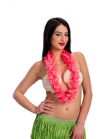 Hawaiian necklace with fluo pink flowers, a cheery accessory