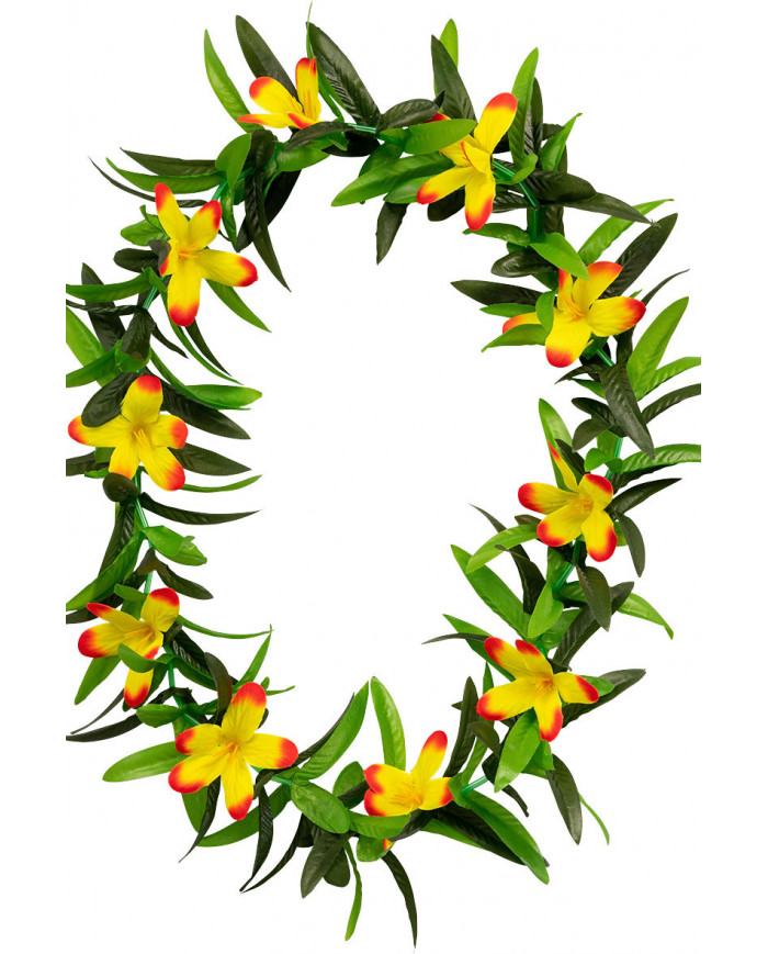 Hawaii necklace with flowers and leaves in plastic fabric