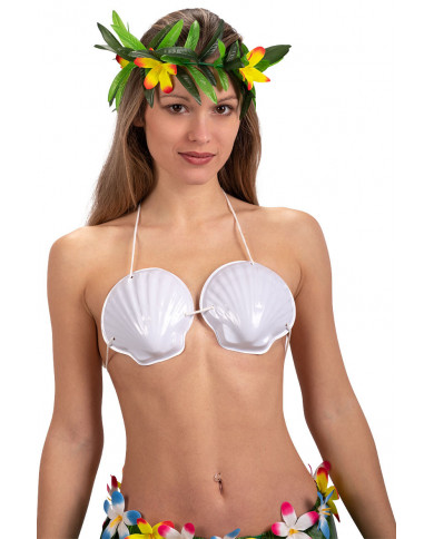 Hawaii frontlet with flowers and leaves in plastic fabric
