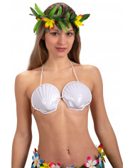 Hawaii frontlet with flowers and leaves in plastic fabric