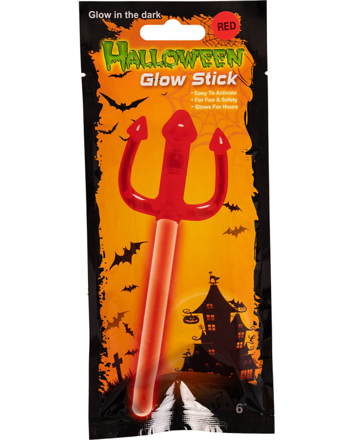 Red wand with fork in plastic which glows in the dark, cute