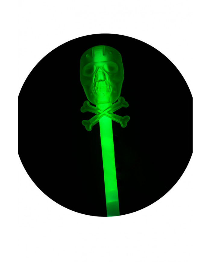 Green wand with skeleton in plastic which glows in the dark