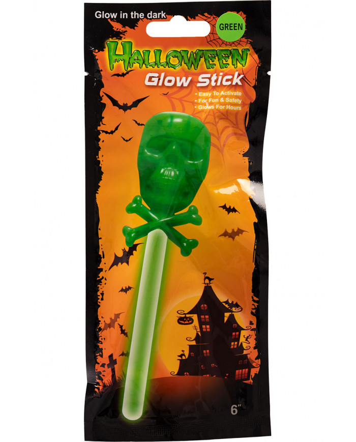 Green wand with skeleton in plastic which glows in the dark