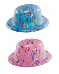 HAPPY BIRTHDAY plastic bowler hat in assorted colors, for a HAPPY BIRTHDAY plastic bowler hat in assorted colors, for a