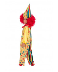 Clown costume for kid with multicolor satin jumpsuit, hat, one Clown costume for kid with multicolor satin jumpsuit, hat, one