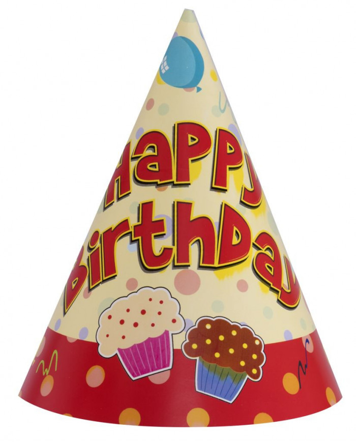 Confezione con 6 cappelli a forma di cono, in carta con la Confezione con 6 cappelli a forma di cono, in carta con la