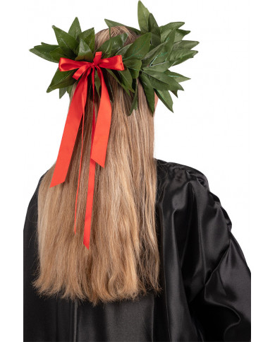 Laurel wreath in plastic fabric with red ribbon for the young