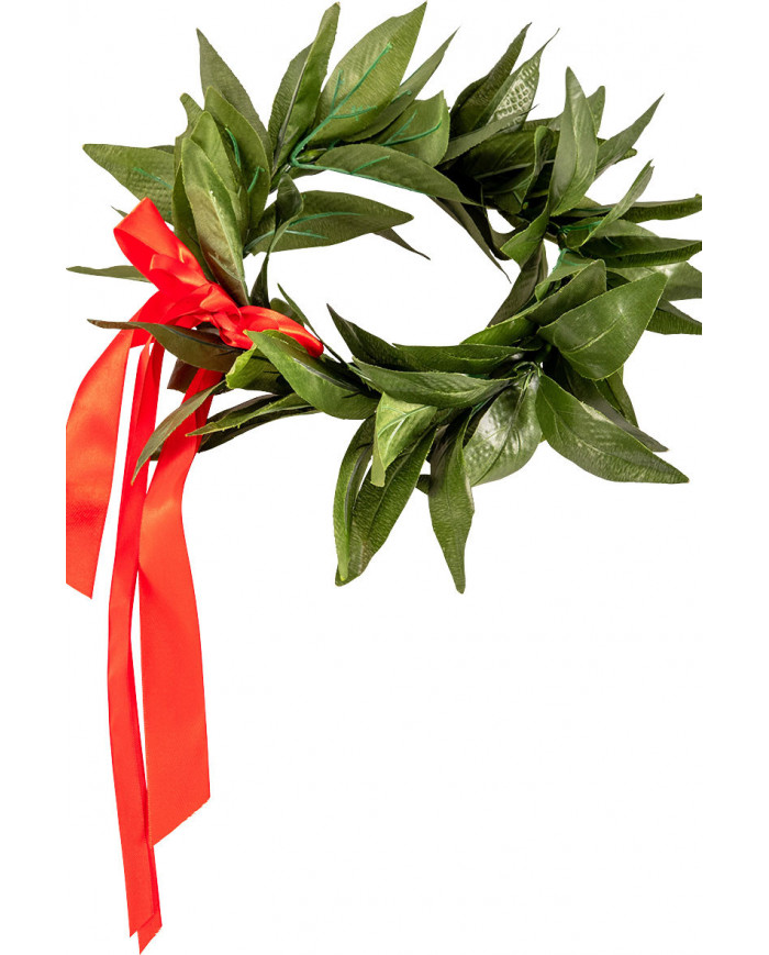 Laurel wreath in plastic fabric with red ribbon for the young Laurel wreath in plastic fabric with red ribbon for the young