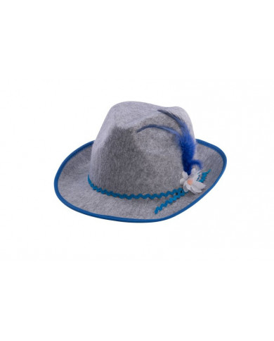 Bavarian grey felt hat with white flower and blue decorations Bavarian grey felt hat with white flower and blue decorations