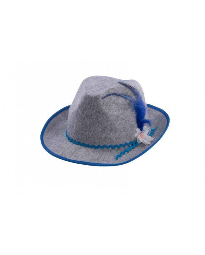 Bavarian grey felt hat with white flower and blue decorations Bavarian grey felt hat with white flower and blue decorations