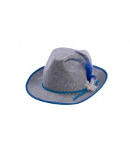 Bavarian grey felt hat with white flower and blue decorations Bavarian grey felt hat with white flower and blue decorations