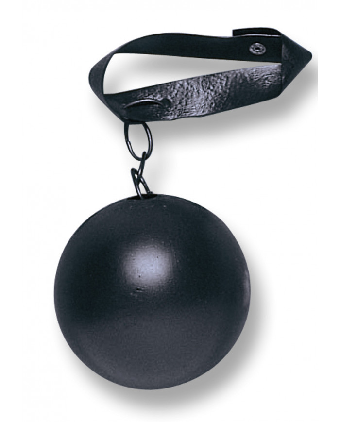 Bola de preso de unos 13 cm de diám. con etiqueta colgante/etiqueta