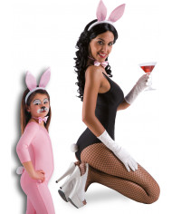 Häschen-Set (Haarreif, Schwanz und Fliege) in Beutel auf Pappkarton