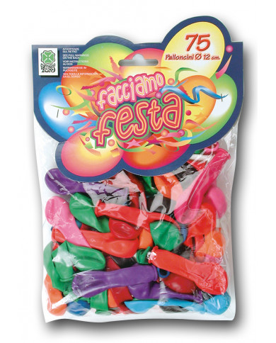 75 ballons, diamètre 12 cm environ couleurs assorties dans une