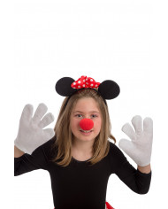 Set consisting of headband with ears and bow, white gloves and