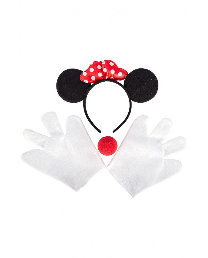 Set consisting of headband with ears and bow, white gloves and
