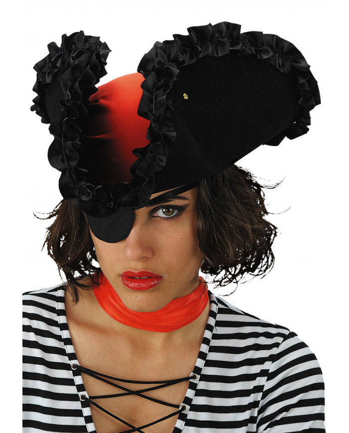Sombrero Pirata mujer Perla Negra de flocado doble con rouches de