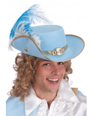 Märchenprinz-Hut himmelblau aus Doppelflock mit Feder mit Märchenprinz-Hut himmelblau aus Doppelflock mit Feder mit