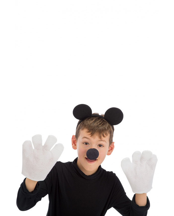 Set consisting of headband with ears, white gloves and nose for