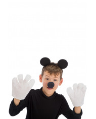 Set consisting of headband with ears, white gloves and nose for