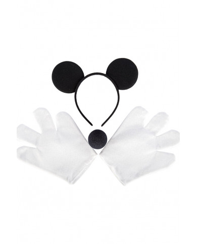 Set consisting of headband with ears, white gloves and nose for